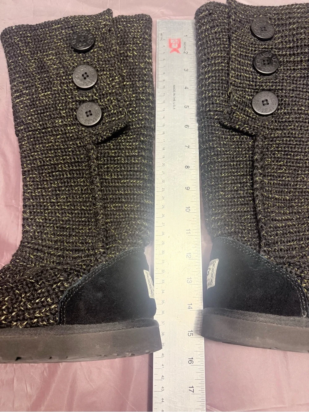 NIB UGG W CLASSIC CARDY KNITTED BLACK METALLIC GOLD WINTER BOOTS WOMEN'S 9 $150